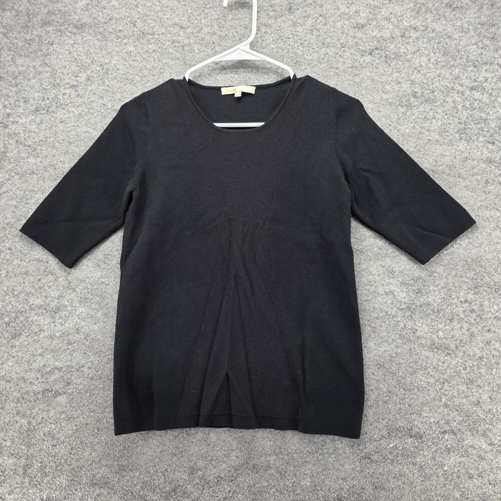 Maje Sweater Womens Medium Black Elbow Sleeve Knit Scoop Neck Pullover Top